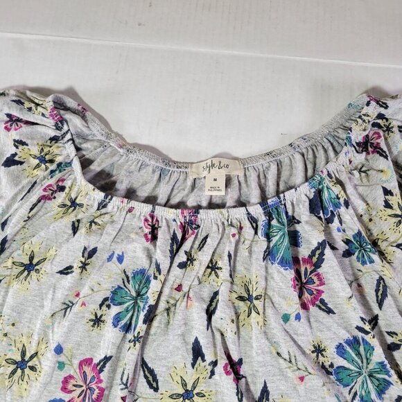 Style & Co Floral Patterned Oversized Blouse With Ruffle Sleeves Size M - Picture 7 of 10